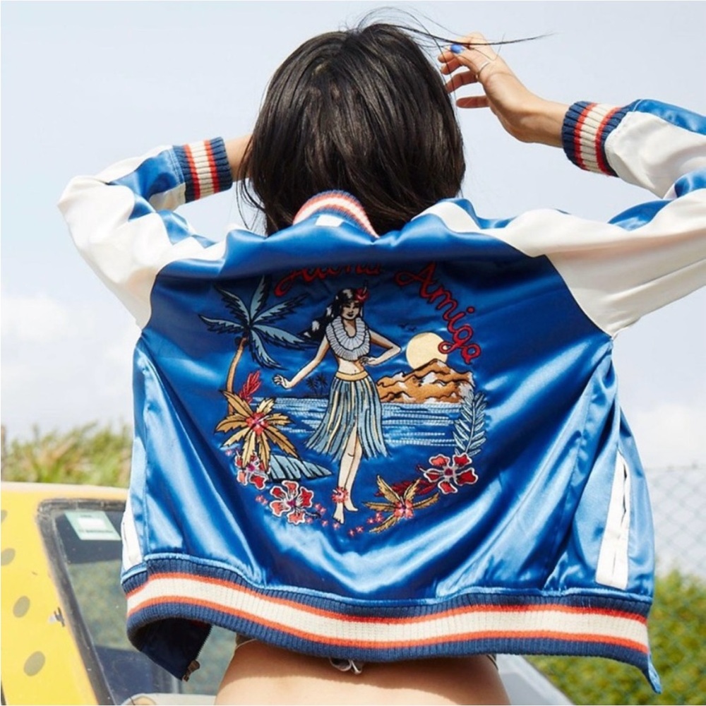 RARE Billabong “Aloha Amiga” Satin Bomber Jacket with Embroidery | size: Medium